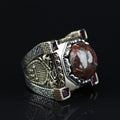 Handmade Turkish Men's Ring, Ottoman Style Axe Figured Red Agate Stone Ring, Sterling Silver Signet Ring