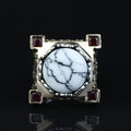 Mens Handmade White Turquoise Silver Ring, Axe Figured Ottoman Style Ruby Men Ring, Father Day Gift