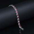 Men Silver Ruby Tennis Bracelet, Engraved Silver Red Stone Chain Bracelet, Mens Link Chain Bracelet, Silver Vintage Bracelet, 925 Silver