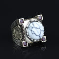 Mens Handmade White Turquoise Silver Ring, Axe Figured Ottoman Style Ruby Men Ring, Father Day Gift