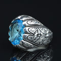 925 Sterling Silver Aquamarine Ring for Men – Vintage Ottoman Style