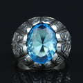925 Sterling Silver Aquamarine Ring for Men – Vintage Ottoman Style