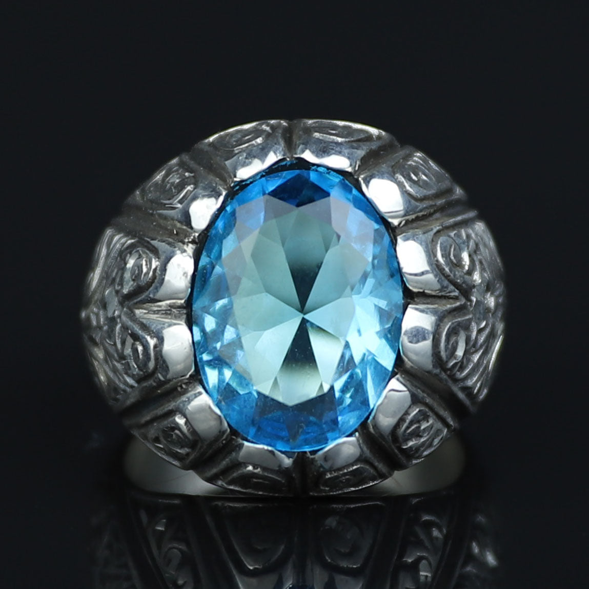 925 Sterling Silver Aquamarine Ring for Men – Vintage Ottoman Style