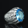 925 Sterling Silver Aquamarine Ring for Men – Vintage Ottoman Style