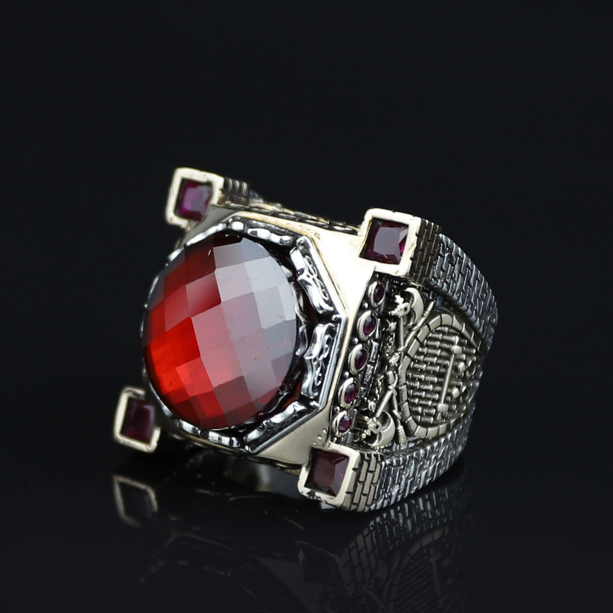 Silver Sword Figured Garnet Ring, Axe Model Men Silver Red Gemstone Ruby Ring, Vintage Ruby Ring, Father Day Gift, Anniversary Gift