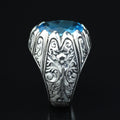 925 Sterling Silver Aquamarine Ring for Men – Vintage Ottoman Style