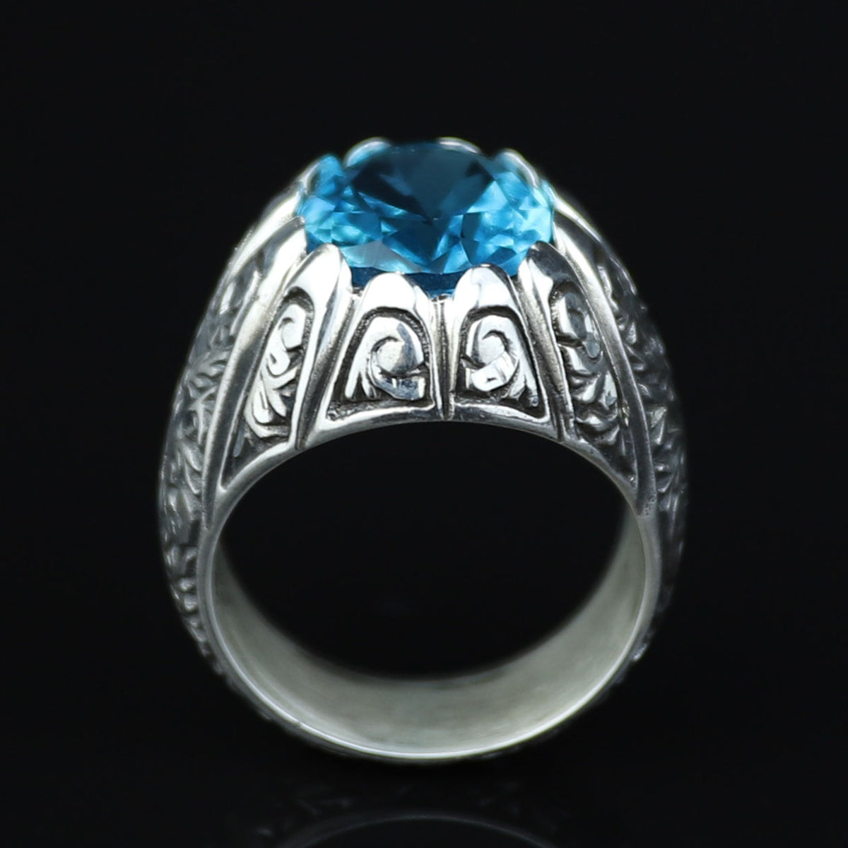 925 Sterling Silver Aquamarine Ring for Men – Vintage Ottoman Style