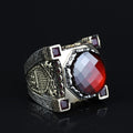 Silver Sword Figured Garnet Ring, Axe Model Men Silver Red Gemstone Ruby Ring, Vintage Ruby Ring, Father Day Gift, Anniversary Gift