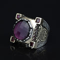925 Sterling Silver Deep Amethyst Axe Ring, Turkish Sword Figured Ring, Handmade Dark Amethyst Ring, Large Statement Ring,Ottoman Style Ring