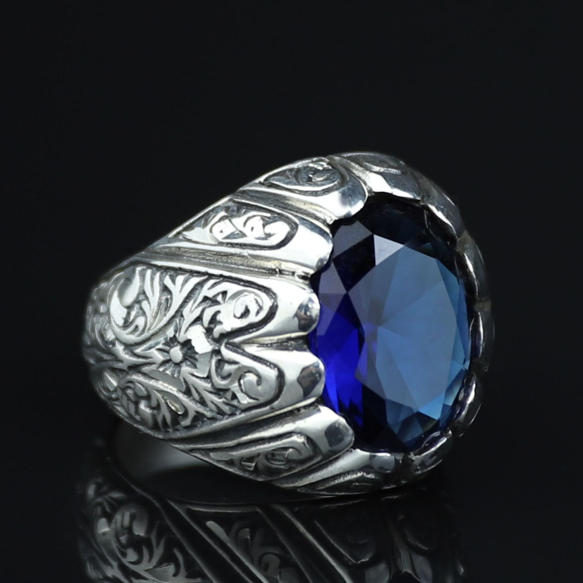 925 Sterling Silver Sapphire Ring for Men – Vintage Ottoman Style