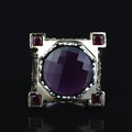 925 Sterling Silver Deep Amethyst Axe Ring, Turkish Sword Figured Ring, Handmade Dark Amethyst Ring, Large Statement Ring,Ottoman Style Ring
