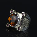 Turkish Handmade Agate Ring, Sword Figured 925 Silver Ring, Axe Figured Gemstone Ring,Genuine Agate Men Vintage Ring