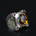 Turkish Handmade Agate Ring, Sword Figured 925 Silver Ring, Axe Figured Gemstone Ring,Genuine Agate Men Vintage Ring