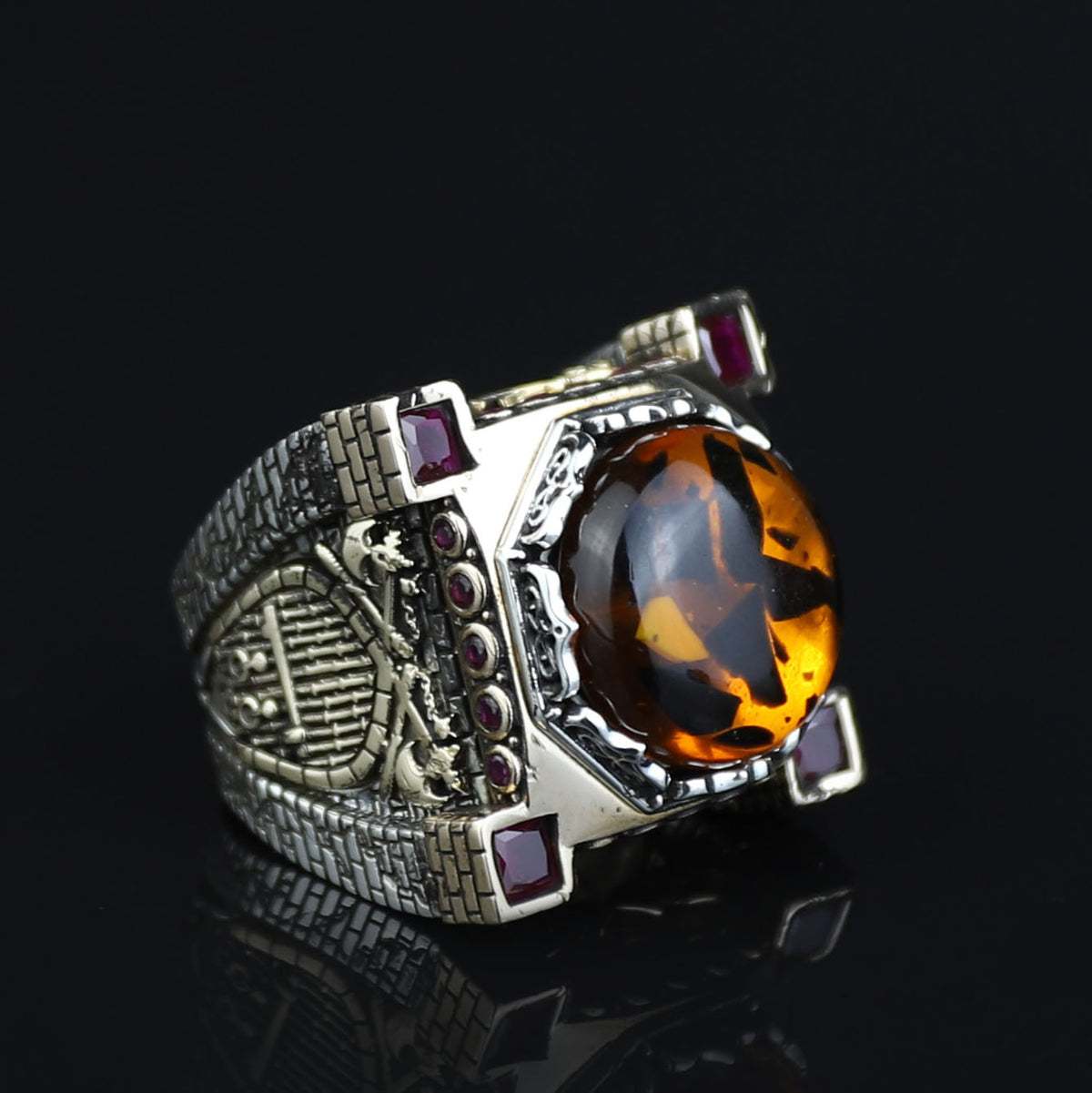 Turkish Handmade Agate Ring, Sword Figured 925 Silver Ring, Axe Figured Gemstone Ring,Genuine Agate Men Vintage Ring