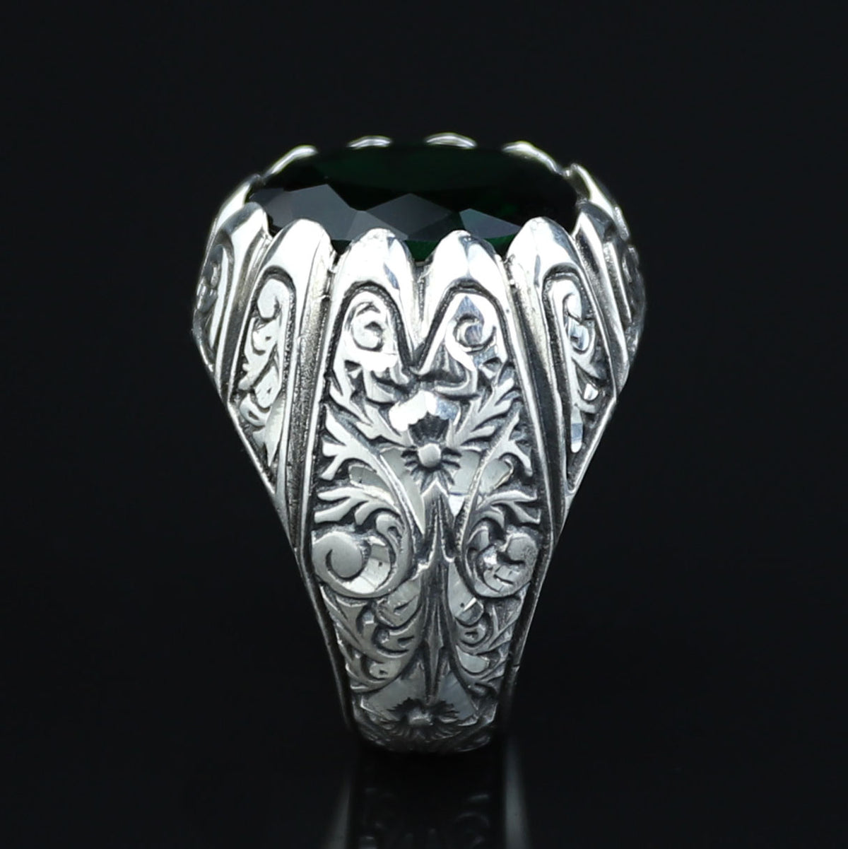 925 Sterling Silver Green Emerald Ring – Vintage Handmade Style