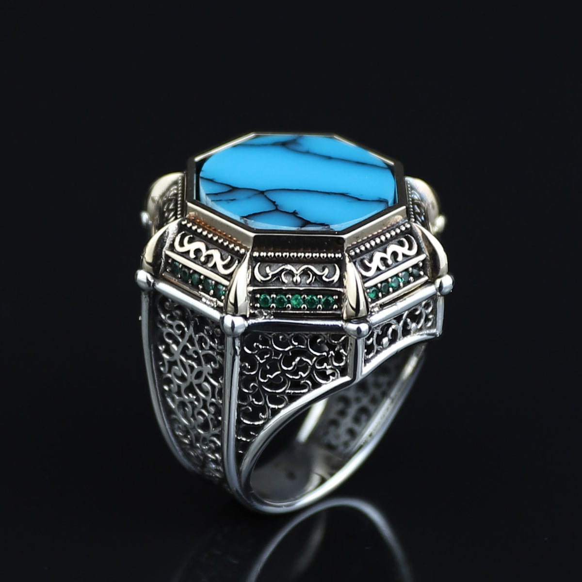 Turkish Handmade Turquoise Ring, Men Large Round Turquoise Ring, Ottoman Style Handmade Ring, Perfect Men Ring
