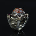 Handmade Turkish Men's Ring, Ottoman Style Axe Figured Red Agate Stone Ring, Sterling Silver Signet Ring