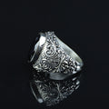 Men Silver Engraved Black Onyx Vintage Ring
