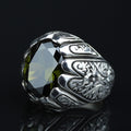 925 Sterling Silver Peridot Ring for Men – Vintage Ottoman Signet Style