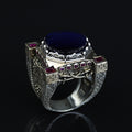 Men Blue Sapphire Stone Ring, Ottoman Style Sapphire and Ruby Ring, Axe Sword Men Ottoman Style Ring