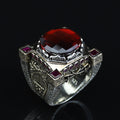 Silver Sword Figured Garnet Ring, Axe Model Men Silver Red Gemstone Ruby Ring, Vintage Ruby Ring, Father Day Gift, Anniversary Gift