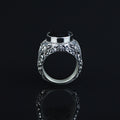 Men Silver Engraved Black Onyx Vintage Ring