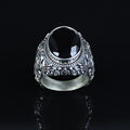 Men Silver Engraved Black Onyx Vintage Ring