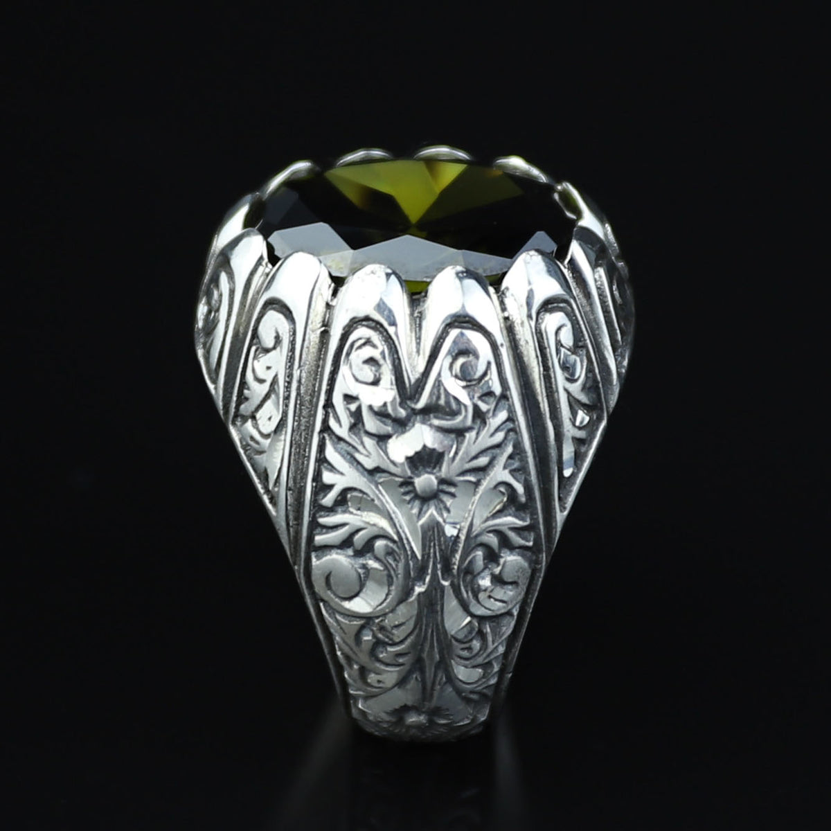 925 Sterling Silver Peridot Ring for Men – Vintage Ottoman Signet Style