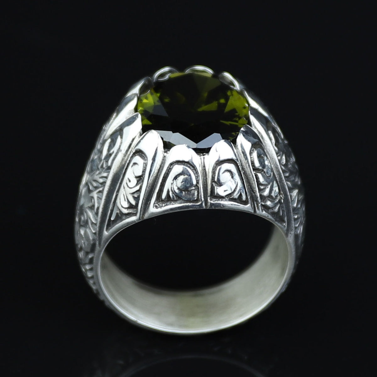 925 Sterling Silver Peridot Ring for Men – Vintage Ottoman Signet Style