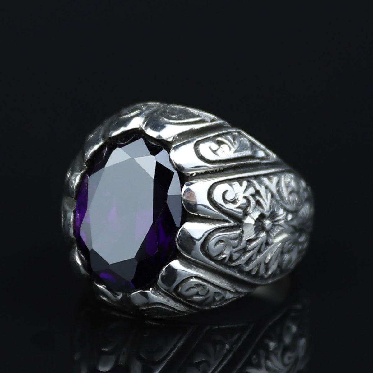 925 Sterling Silver Amethyst Ring for Men – Handmade Vintage Style