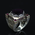 925 Sterling Silver Deep Amethyst Axe Ring, Turkish Sword Figured Ring, Handmade Dark Amethyst Ring, Large Statement Ring,Ottoman Style Ring