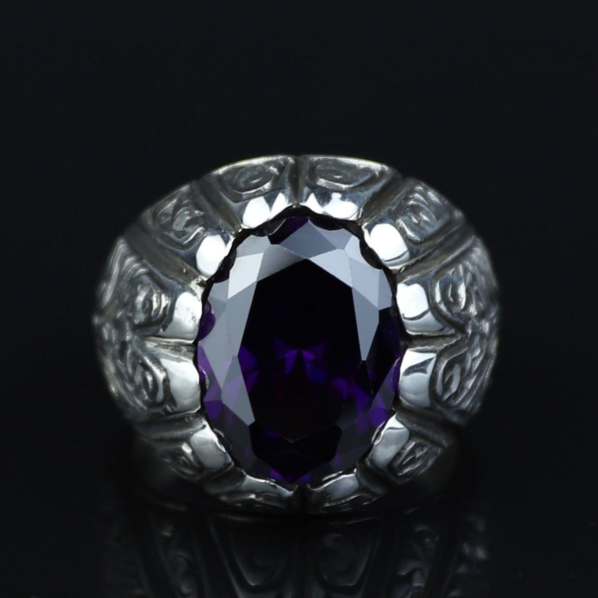 925 Sterling Silver Amethyst Ring for Men – Handmade Vintage Style