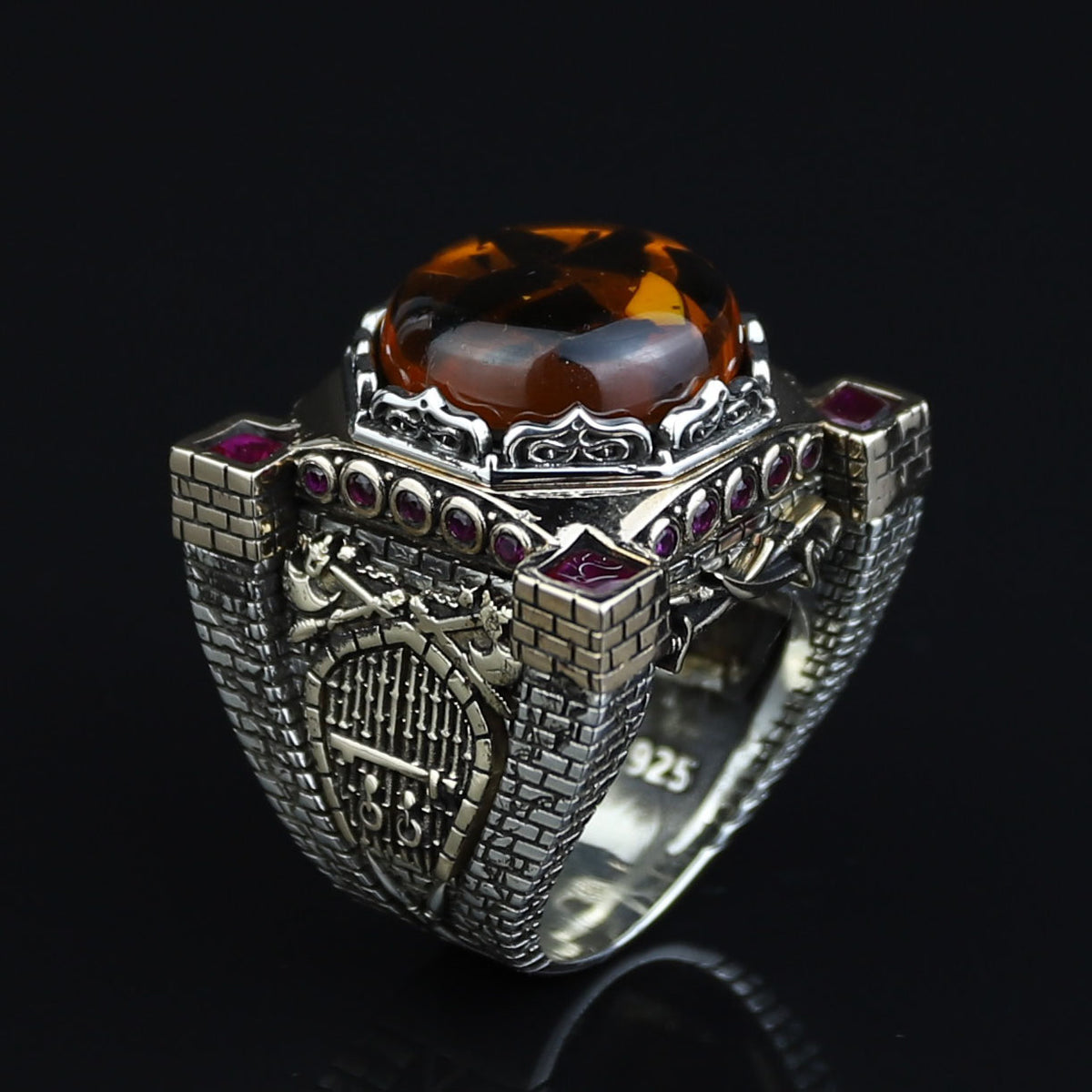 Turkish Handmade Agate Ring, Sword Figured 925 Silver Ring, Axe Figured Gemstone Ring,Genuine Agate Men Vintage Ring