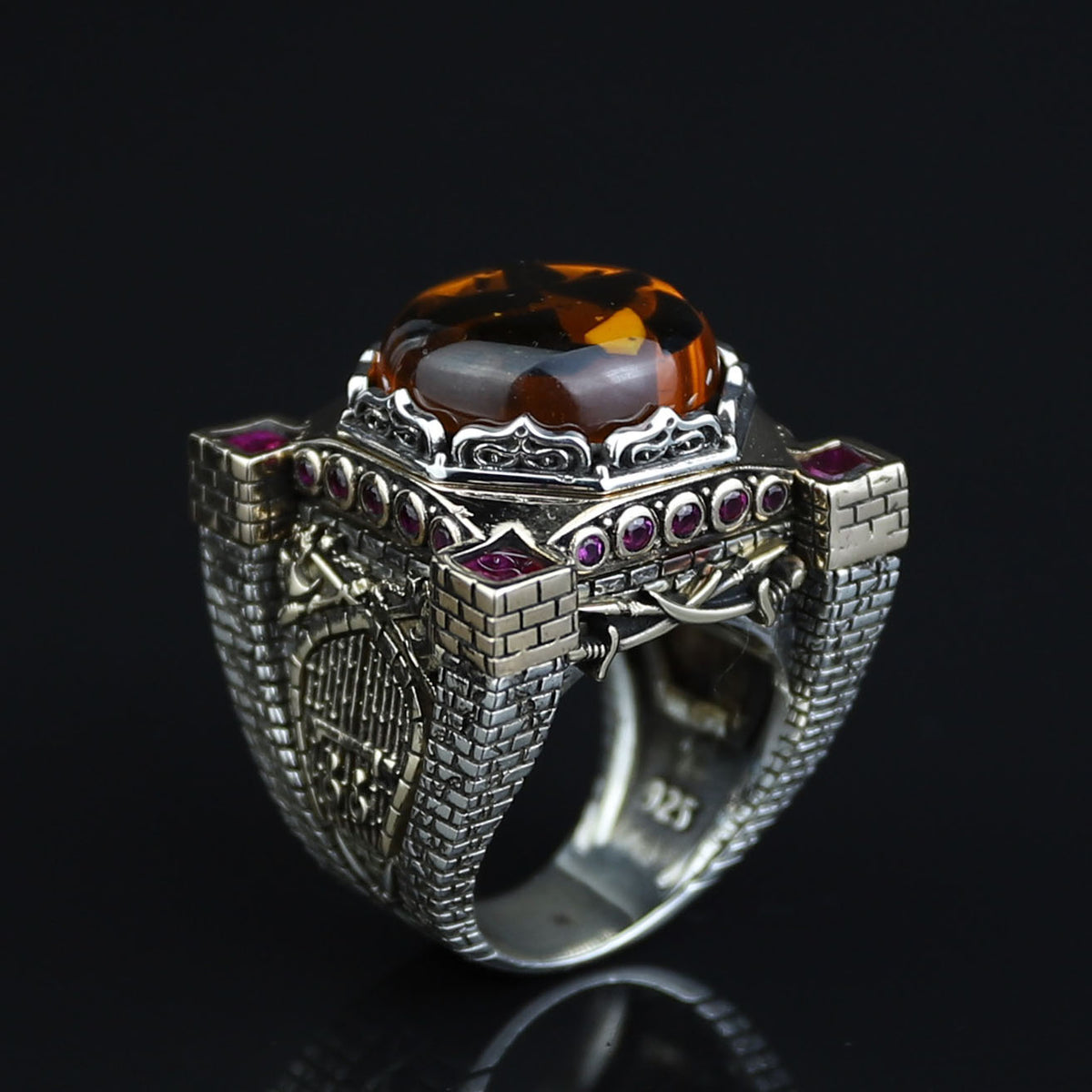 Turkish Handmade Agate Ring, Sword Figured 925 Silver Ring, Axe Figured Gemstone Ring,Genuine Agate Men Vintage Ring