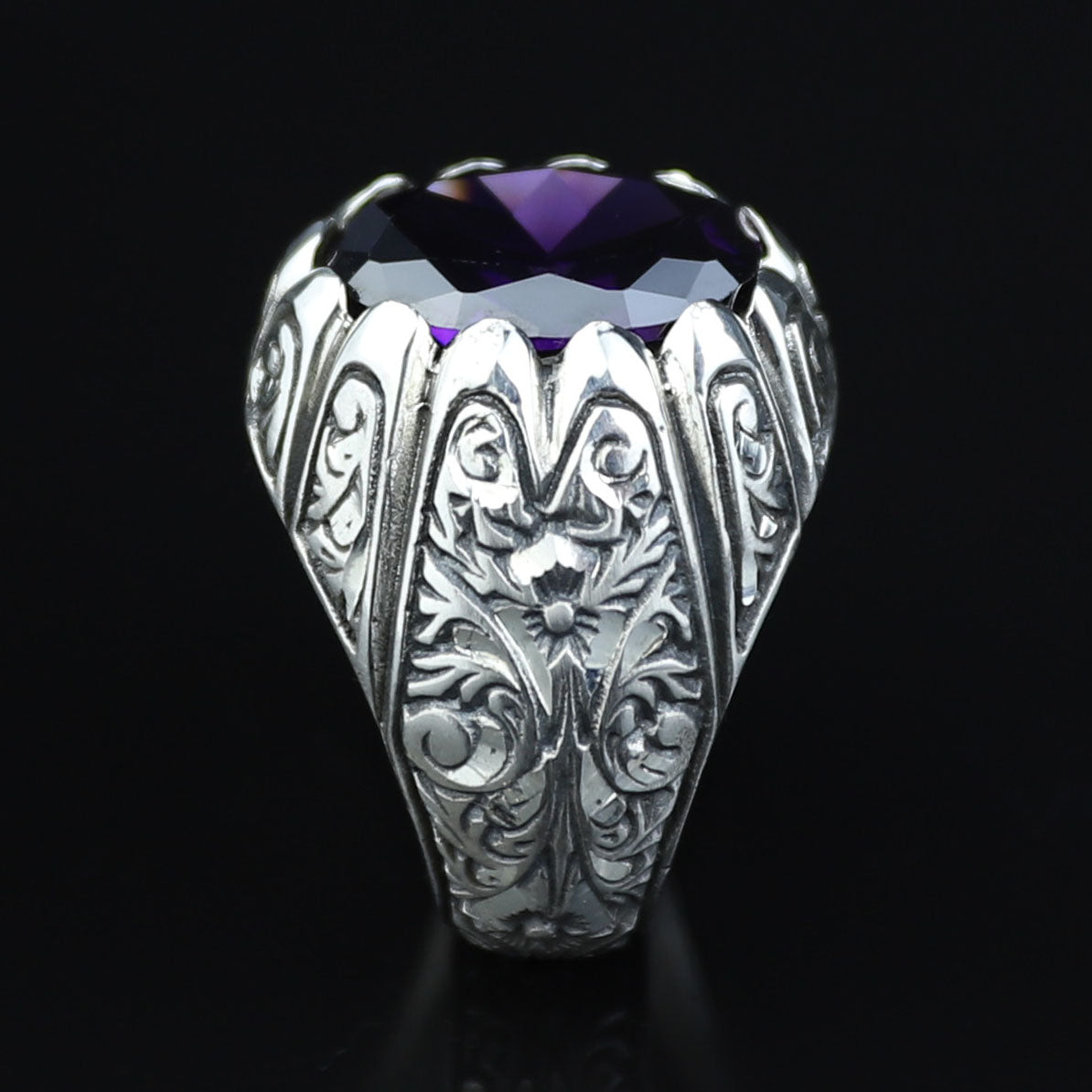 925 Sterling Silver Amethyst Ring for Men – Handmade Vintage Style