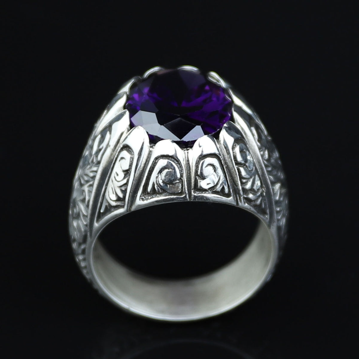 925 Sterling Silver Amethyst Ring for Men – Handmade Vintage Style