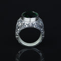Men Silver Engraved Oval Emerald Gemstone Ring