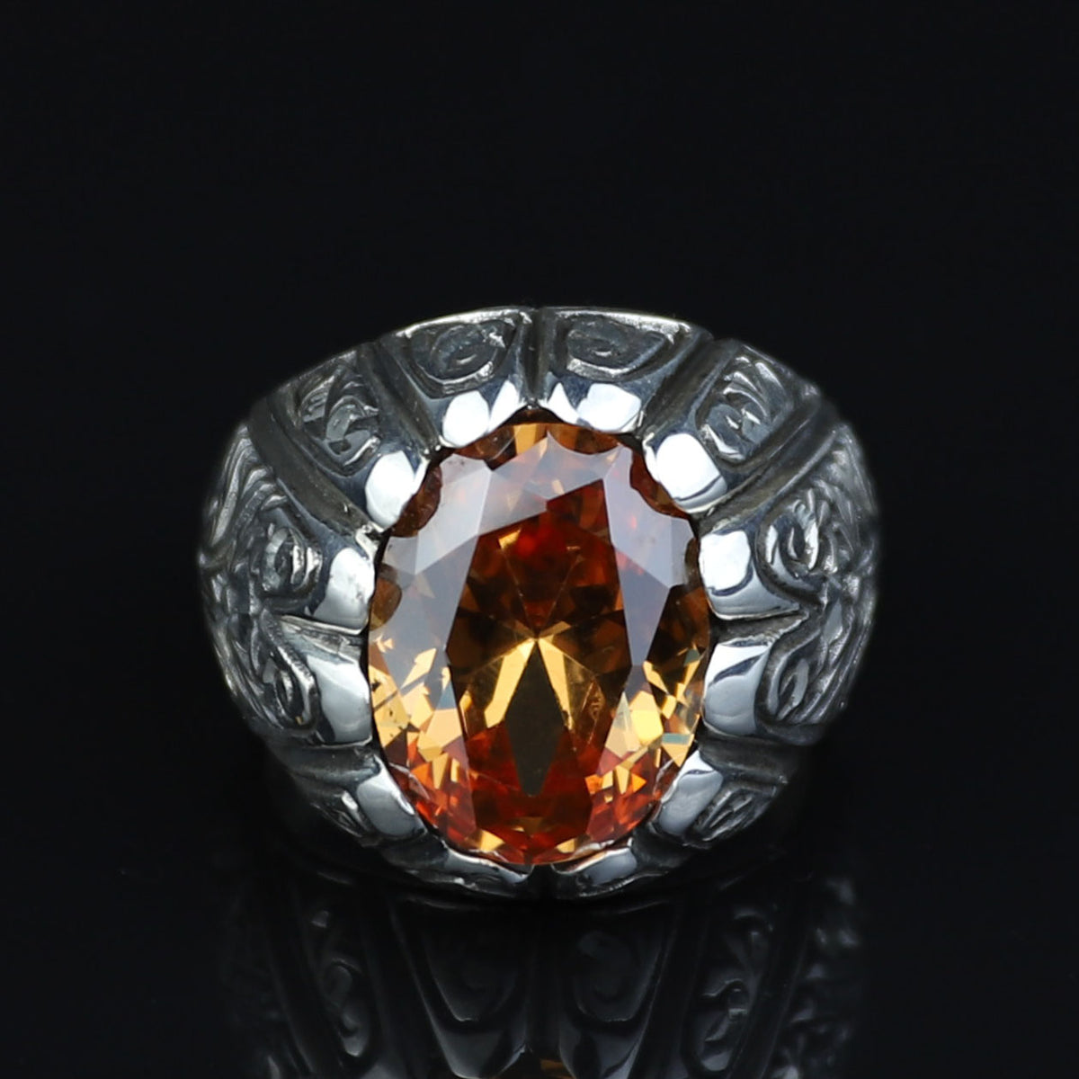 925 Sterling Silver Citrine Ring for Men – Handmade Vintage Style