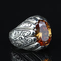 925 Sterling Silver Citrine Ring for Men – Handmade Vintage Style