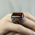 Men Handmade Ottoman Style Large Natural Amber Ring