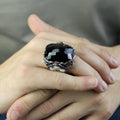 Anillo de ónix cuadrado grande hecho a mano para hombre