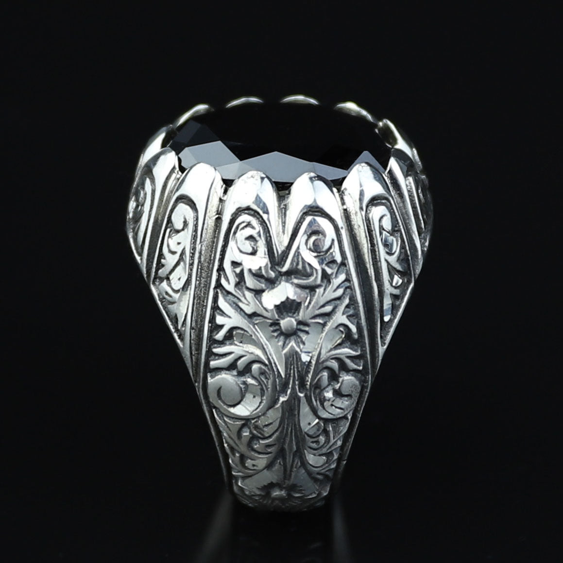 Silver Black Moissanite Ring for Men – Ottoman Style. 925