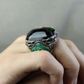 Men Handmade Large Green Emerald Gemstone Silver Ring