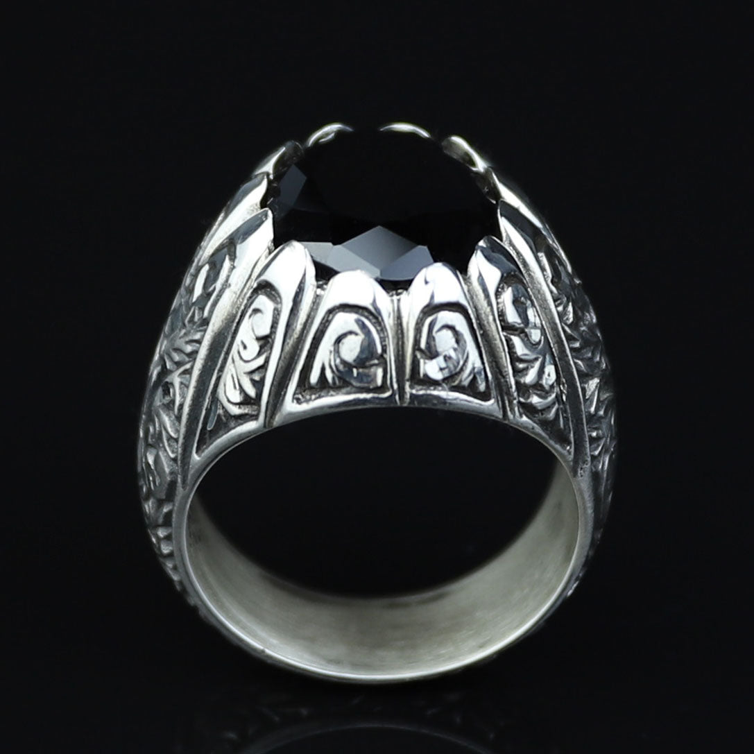Silver Black Moissanite Ring for Men – Ottoman Style. 925