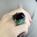 Men Handmade Large Green Emerald Gemstone Silver Ring
