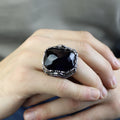 Men Handmade Square Large Sapphire Gemstone Ottoman Ring