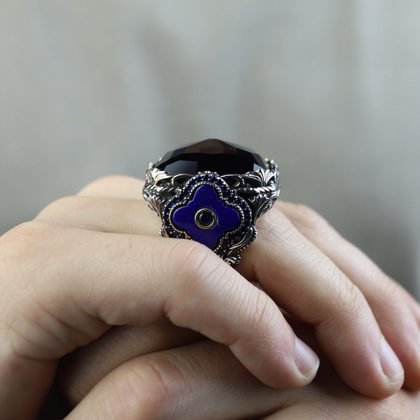 Men Handmade Square Large Sapphire Gemstone Ottoman Ring
