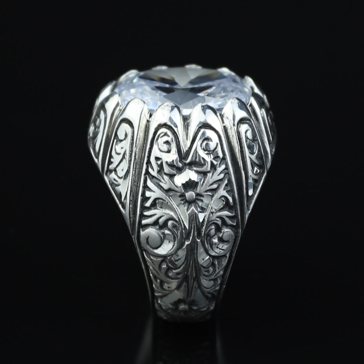 925 Sterling Silver Moissanite Ring for Men Vintage Ottoman Style
