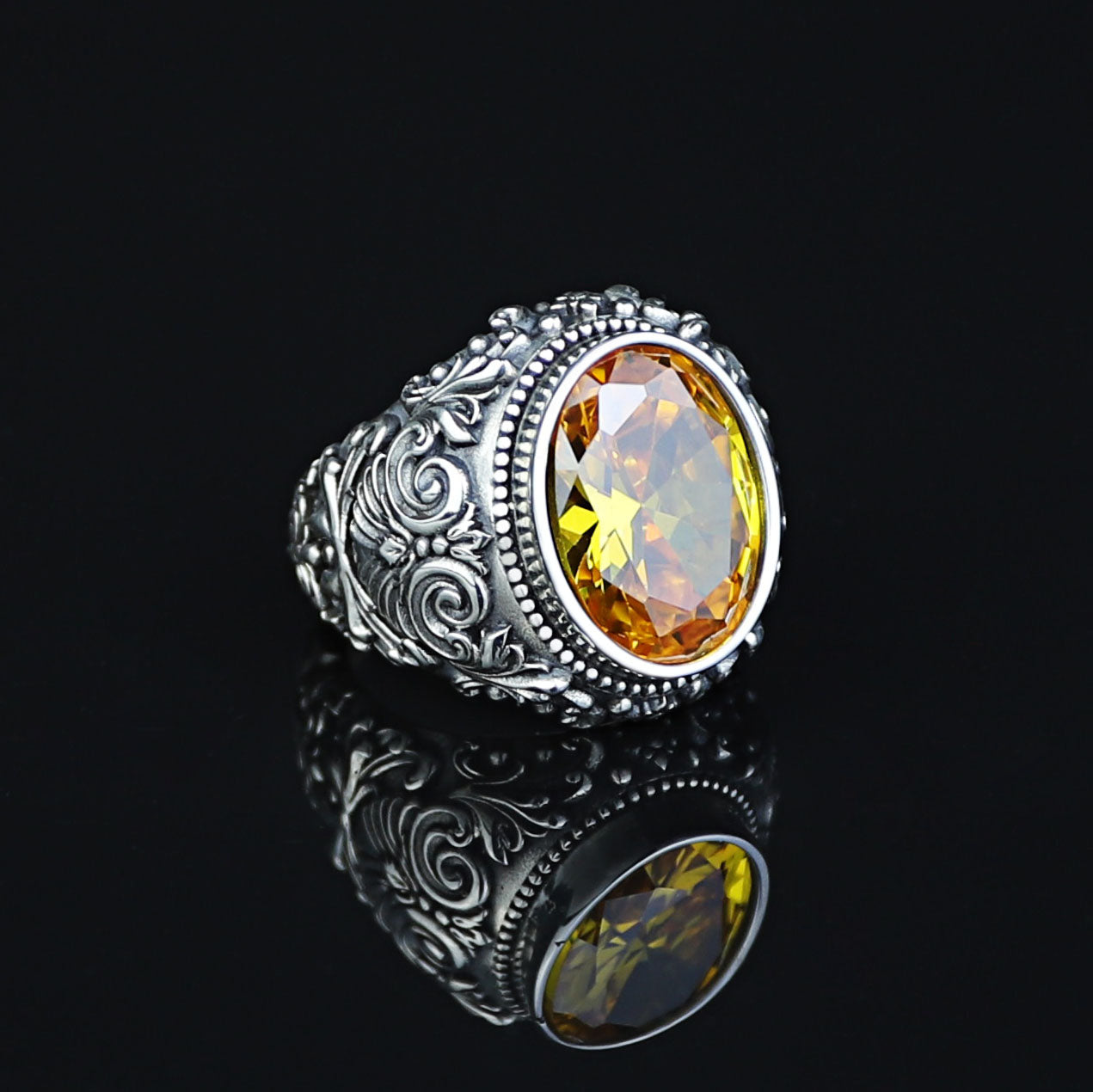 925 Sterling Silver Handmade Oval Citrine Gemstone Ring