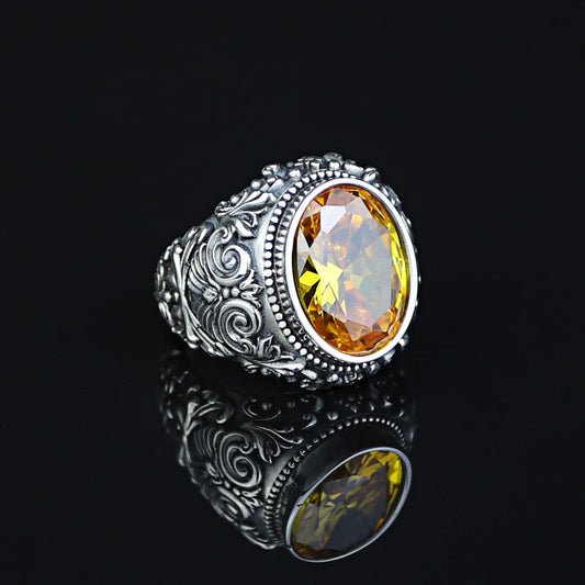 925 Sterling Silver Handmade Oval Citrine Gemstone Ring